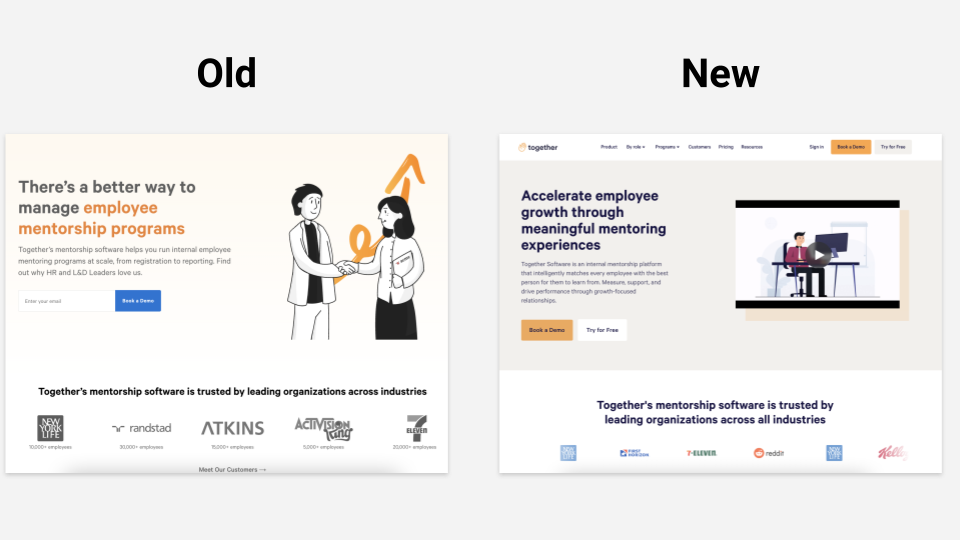 Old vs new website design